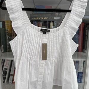 J.Crew White Pleated Ruffle Sleeve Top – Size Small NWT